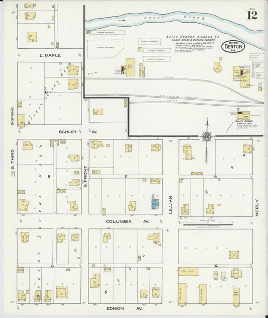 Sanborn Fire Insurance Map from Benton, Saline County, Arkansas (1921), Sheet #0012 - Historic Sanborn Fire Insurance Map Print, vintage old map wall art, antique decor, genealogy gift, Arkansas Arkansas map