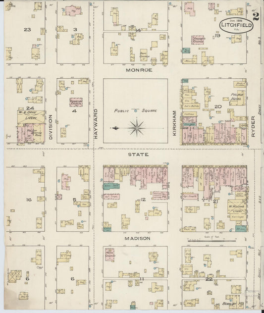 Sanborn Fire Insurance Map from Litchfield, Montgomery County, Illinois (1886), Sheet #0002 - Historic Sanborn Fire Insurance Map Print, vintage old map wall art, antique decor, genealogy gift, Illinois Illinois map
