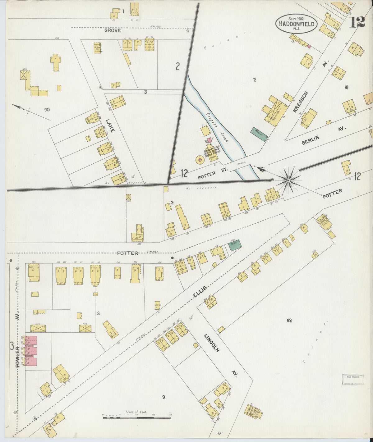 Sanborn Fire Insurance Map from Haddonfield, Camden County, New Jersey (1902), Sheet #0012 - Complete Map Set gallery image, historic Sanborn map, vintage wall art, New Jersey New Jersey