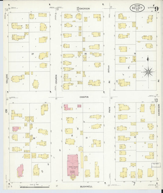 Sanborn Fire Insurance Map from Beloit, Rock County, Wisconsin (1908), Sheet #0009 - Historic Sanborn Fire Insurance Map Print, vintage old map wall art, antique decor, genealogy gift, Wisconsin Wisconsin map