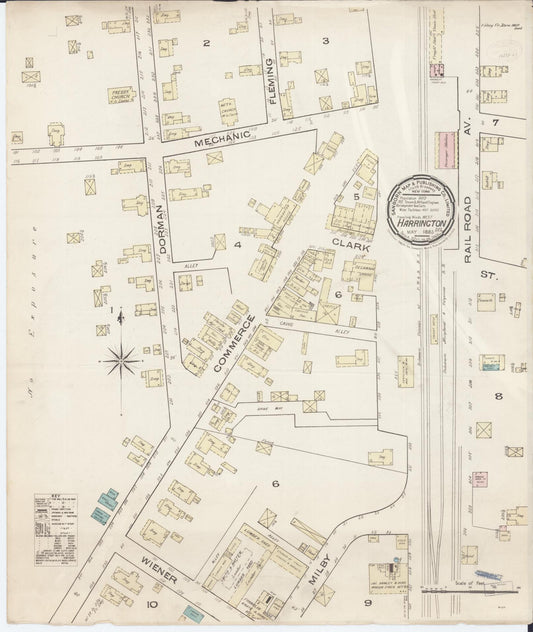 Sanborn Fire Insurance Map from Harrington, Kent County, Delaware (1885), Sheet #0001 - Historic Sanborn Fire Insurance Map Print, vintage old map wall art, antique decor, genealogy gift, Delaware Delaware map