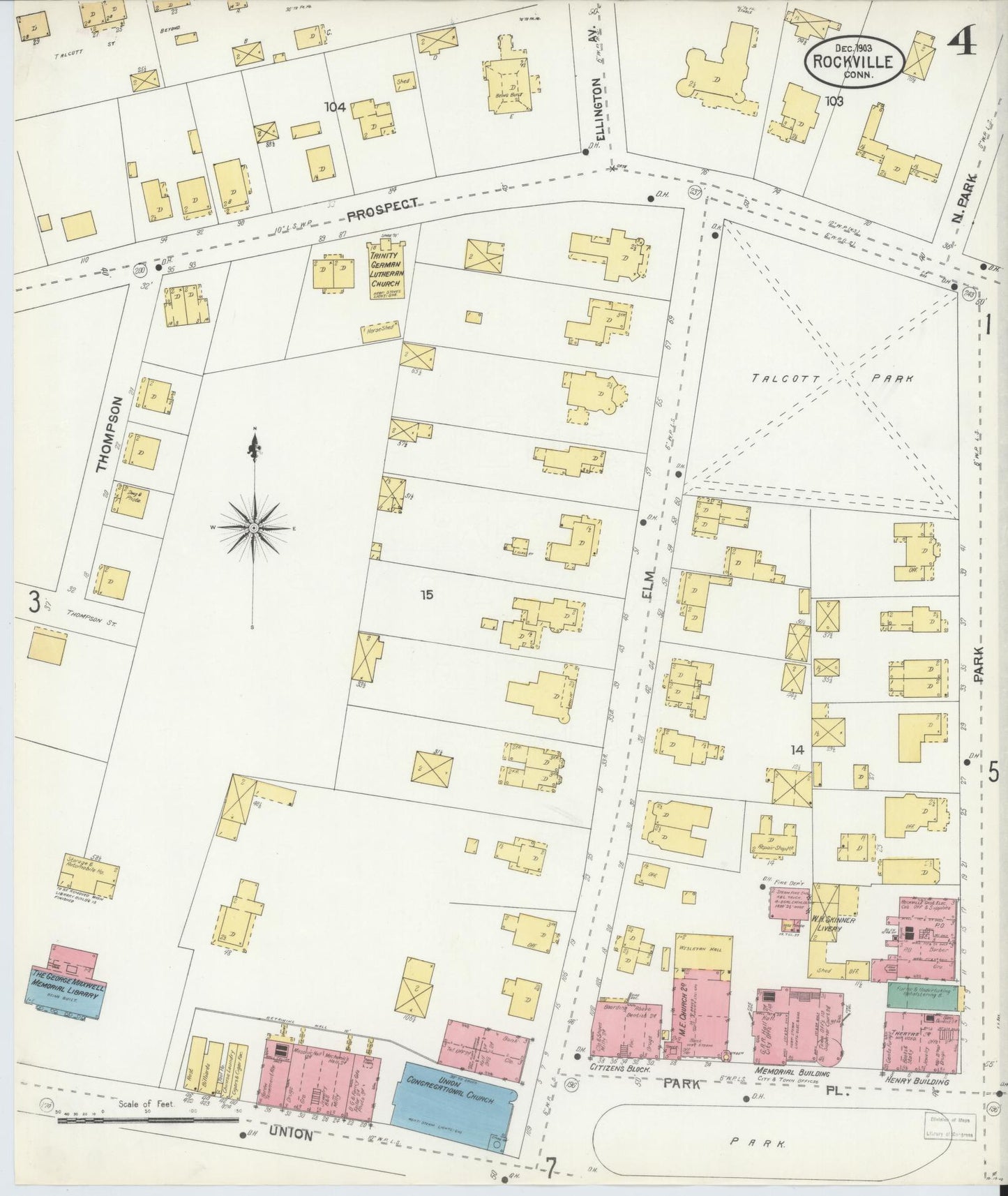 Sanborn Fire Insurance Map from Rockville, Tolland County, Connecticut (1903), Sheet #0004 - Complete Map Set gallery image, historic Sanborn map, vintage wall art, Connecticut Connecticut