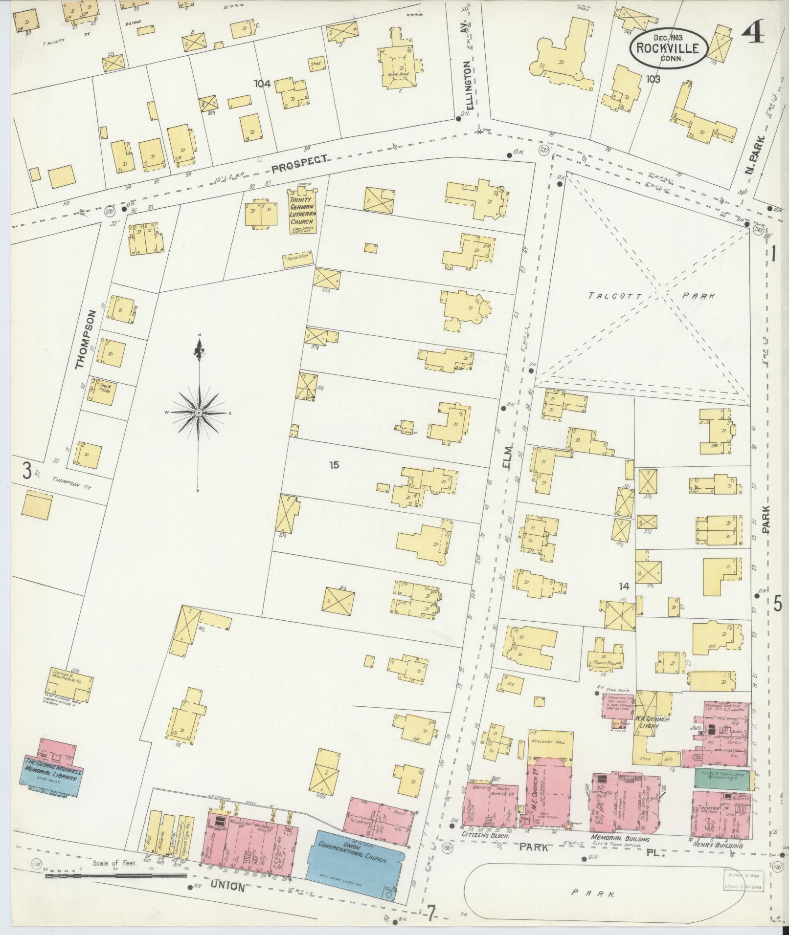 Sanborn Fire Insurance Map from Rockville, Tolland County, Connecticut (1903), Sheet #0004 - Complete Map Set gallery image, historic Sanborn map, vintage wall art, Connecticut Connecticut