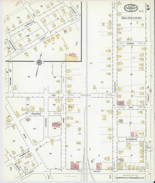 Sanborn Fire Insurance Map from Hamlet, Richmond County, North Carolina (1916), Sheet #0005 - Historic Sanborn Fire Insurance Map Print, vintage old map wall art, antique decor, genealogy gift, North Carolina North Carolina map