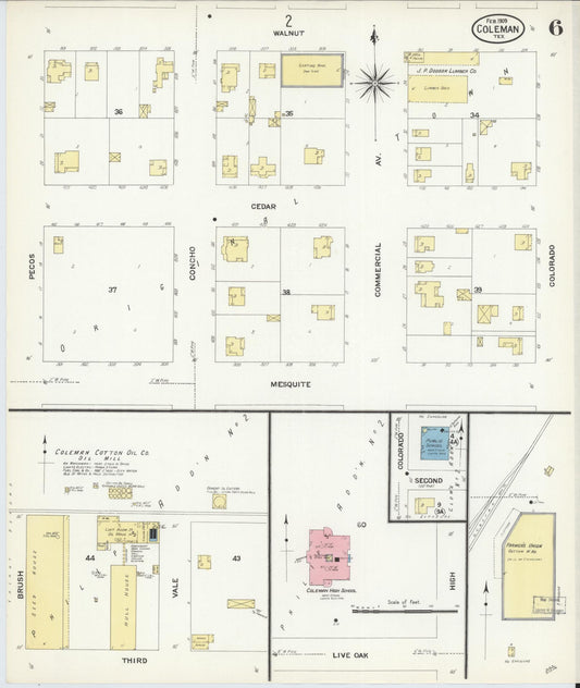 Sanborn Fire Insurance Map from Coleman, Coleman County, Texas (1909), Sheet #0006 - Historic Sanborn Fire Insurance Map Print, vintage old map wall art, antique decor, genealogy gift, Texas Texas map