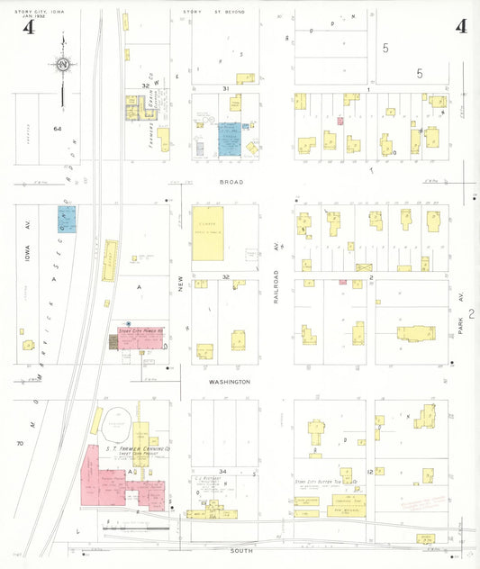 Sanborn Fire Insurance Map from Story City, Story County, Iowa (1932), Sheet #0004 - Historic Sanborn Fire Insurance Map Print, vintage old map wall art