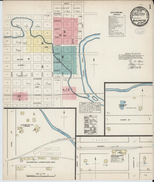 Sanborn Fire Insurance Map from Burlington, Coffey County, Kansas (1884), Sheet #0001 - Historic Sanborn Fire Insurance Map Print, vintage old map wall art, antique decor, genealogy gift, Kansas Kansas map