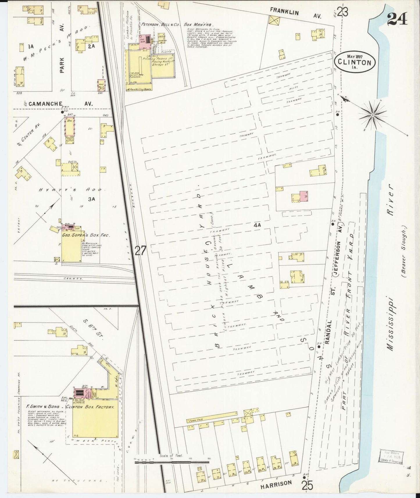 Sanborn Fire Insurance Map from Clinton, Clinton County, Iowa (1897), Sheet #0024 - Historic Sanborn Fire Insurance Map Print, vintage old map wall art