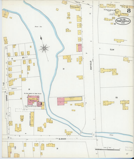 Sanborn Fire Insurance Map from Thompsonville, Hartford County, Connecticut (1905), Sheet #0008 - Historic Sanborn Fire Insurance Map Print, vintage old map wall art, antique decor, genealogy gift, Connecticut Connecticut map
