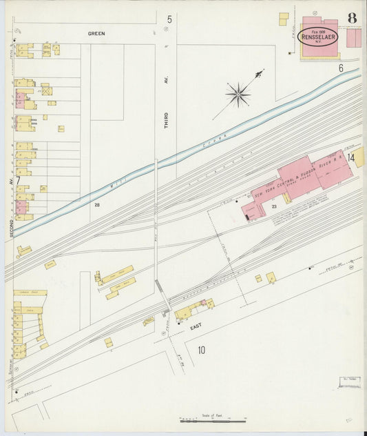 Sanborn Fire Insurance Map from Rensselaer, Rensselaer County, New York (1909), Sheet #0008 - Historic Sanborn Fire Insurance Map Print, vintage old map wall art, antique decor, genealogy gift, New York New York map