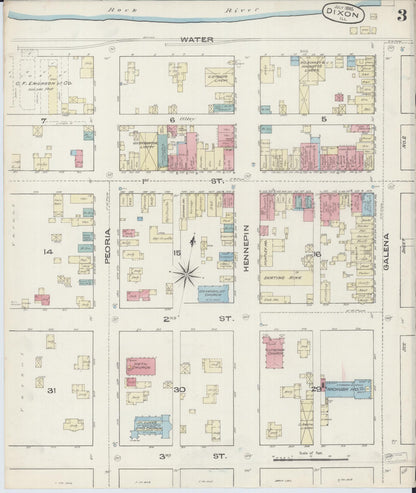 Sanborn Fire Insurance Map from Dixon, Lee County, Illinois (1885), Sheet #0003 - Complete Map Set gallery image, historic Sanborn map, vintage wall art, Illinois Illinois