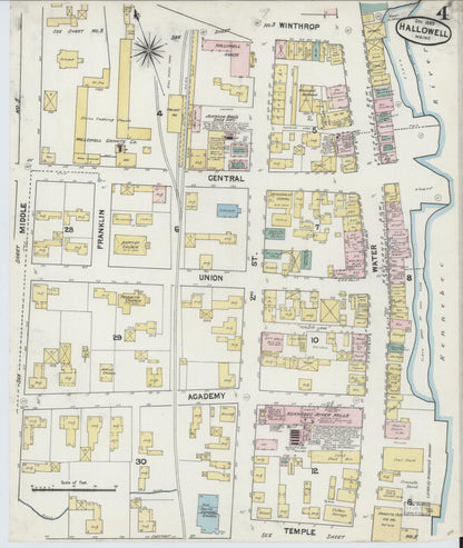 Sanborn Fire Insurance Map from Hallowell, Kennebec County, Maine (1889), Sheet #0004 - Complete Map Set gallery image, historic Sanborn map, vintage wall art, Maine Maine