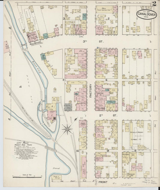 Sanborn Fire Insurance Map from Canal Dover, Tuscarawas County, Ohio (1887), Sheet #0002 - Historic Sanborn Fire Insurance Map Print, vintage old map wall art, antique decor, genealogy gift, Ohio Ohio map