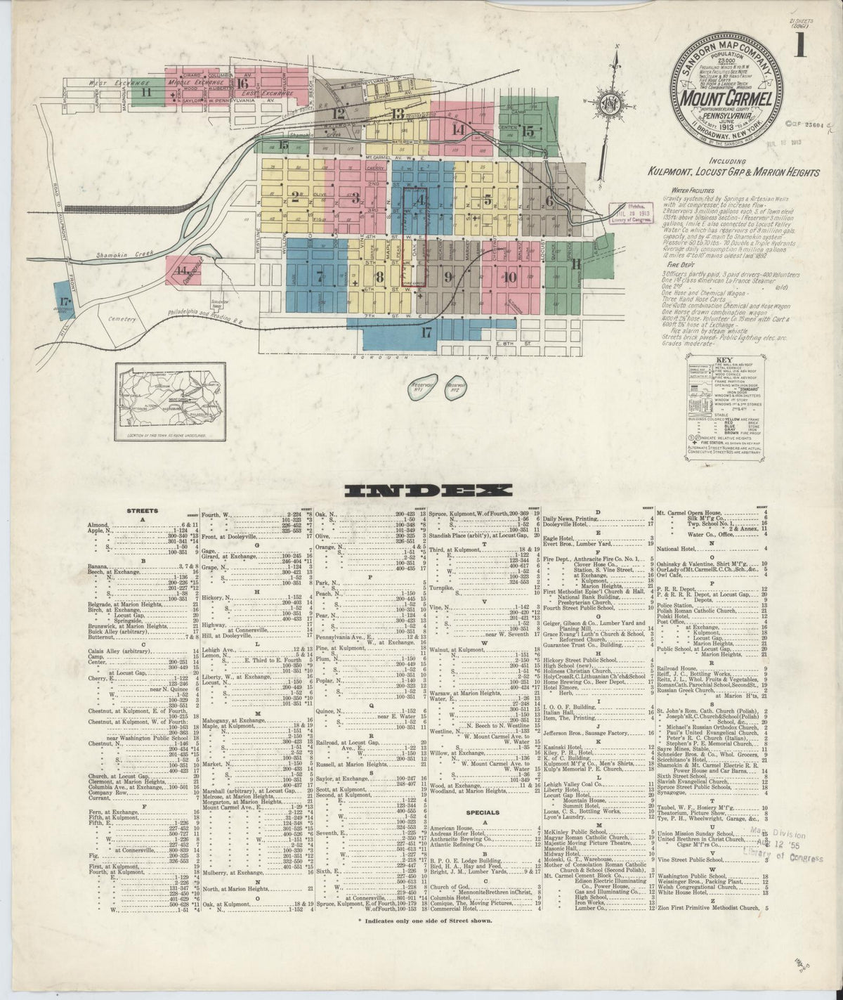 Sanborn Fire Insurance Map from Mount Carmel, Northumberland County, Pennsylvania (1913), Sheet #0001 - Complete Map Set gallery image, historic Sanborn map, vintage wall art, Pennsylvania Pennsylvania