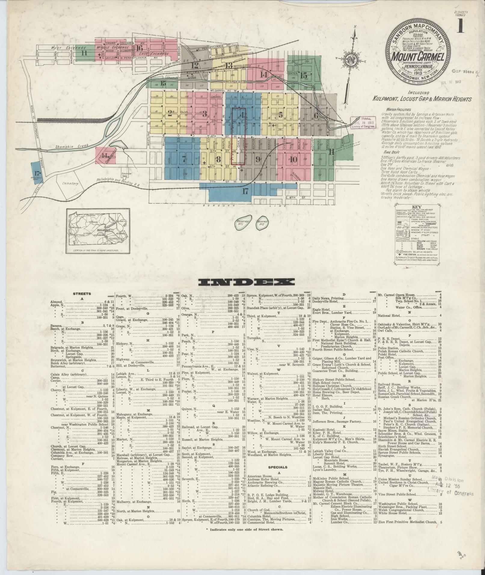 Sanborn Fire Insurance Map from Mount Carmel, Northumberland County, Pennsylvania (1913), Sheet #0001 - Complete Map Set gallery image, historic Sanborn map, vintage wall art, Pennsylvania Pennsylvania