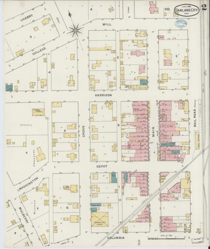 Sanborn Fire Insurance Map from Oakland City, Gibson County, Indiana (1894), Sheet #0002 - Complete Map Set gallery image, historic Sanborn map, vintage wall art, Indiana Indiana