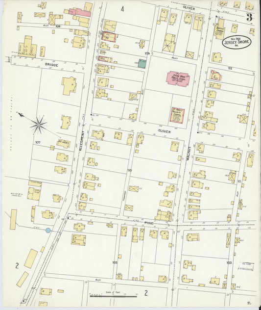 Sanborn Fire Insurance Map from Jersey Shore, Lycoming County, Pennsylvania (1906), Sheet #0003 - Historic Sanborn Fire Insurance Map Print, vintage old map wall art, antique decor, genealogy gift, Pennsylvania Pennsylvania map