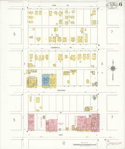 Sanborn Fire Insurance Map from El Centro, Imperial County, California (1922), Sheet #0006 - Historic Sanborn Fire Insurance Map Print, vintage old map wall art, antique decor, genealogy gift, California California map