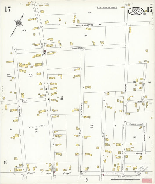Sanborn Fire Insurance Map from Laconia, Belknap County, New Hampshire (1923), Sheet #0017 - Historic Sanborn Fire Insurance Map Print, vintage old map wall art, antique decor, genealogy gift, New Hampshire New Hampshire map