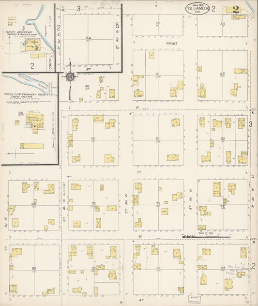 Sanborn Fire Insurance Map from Tillamook, Tillamook County, Oregon (1912), Sheet #0002 - Historic Sanborn Fire Insurance Map Print, vintage old map wall art, antique decor, genealogy gift, Oregon Oregon map