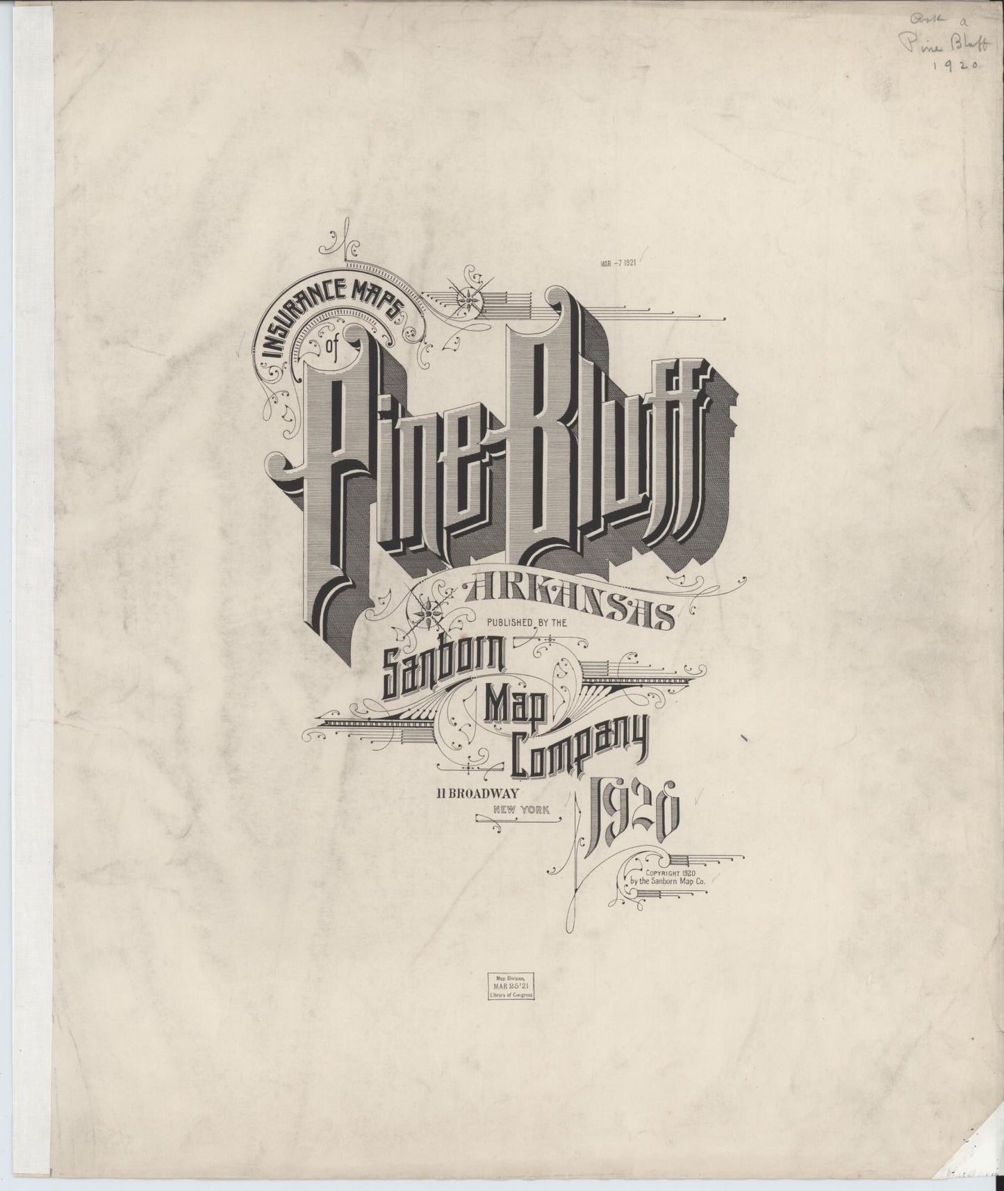 Sanborn Fire Insurance Map from Pine Bluff, Jefferson County, Arkansas (1920), Sheet #0001 - Historic Sanborn Fire Insurance Map Print, vintage old map wall art, antique decor, genealogy gift, Arkansas Arkansas map