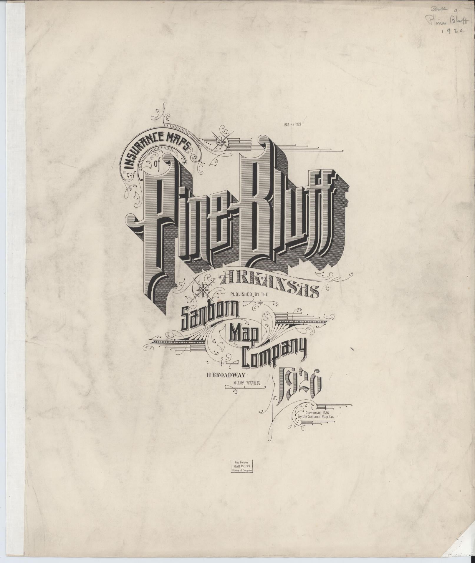 Sanborn Fire Insurance Map from Pine Bluff, Jefferson County, Arkansas (1920), Sheet #0001 - Historic Sanborn Fire Insurance Map Print, vintage old map wall art, antique decor, genealogy gift, Arkansas Arkansas map
