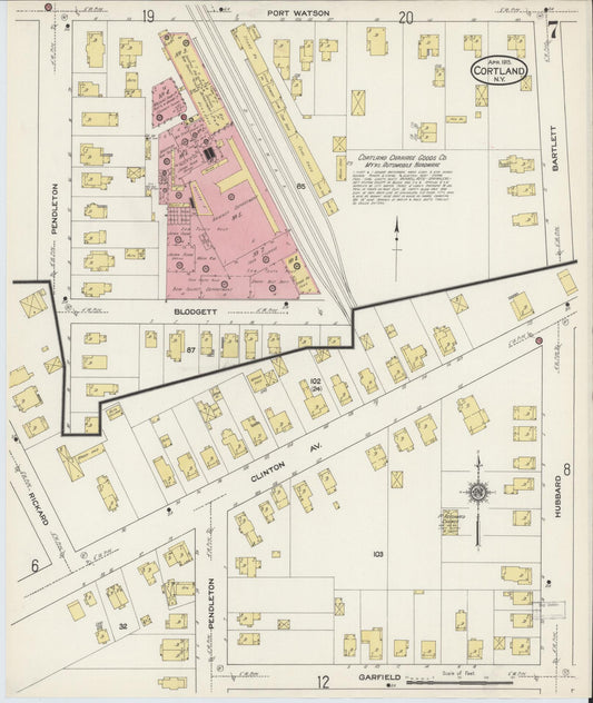 Sanborn Fire Insurance Map from Cortland, Cortland County, New York (1915), Sheet #0007 - Historic Sanborn Fire Insurance Map Print, vintage old map wall art, antique decor, genealogy gift, New York New York map