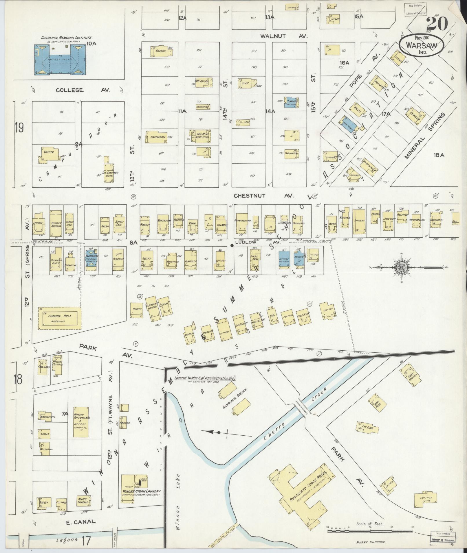 Sanborn Fire Insurance Map from Warsaw, Kosciusko County, Indiana (1910), Sheet #0020 - Complete Map Set gallery image, historic Sanborn map, vintage wall art, Indiana Indiana