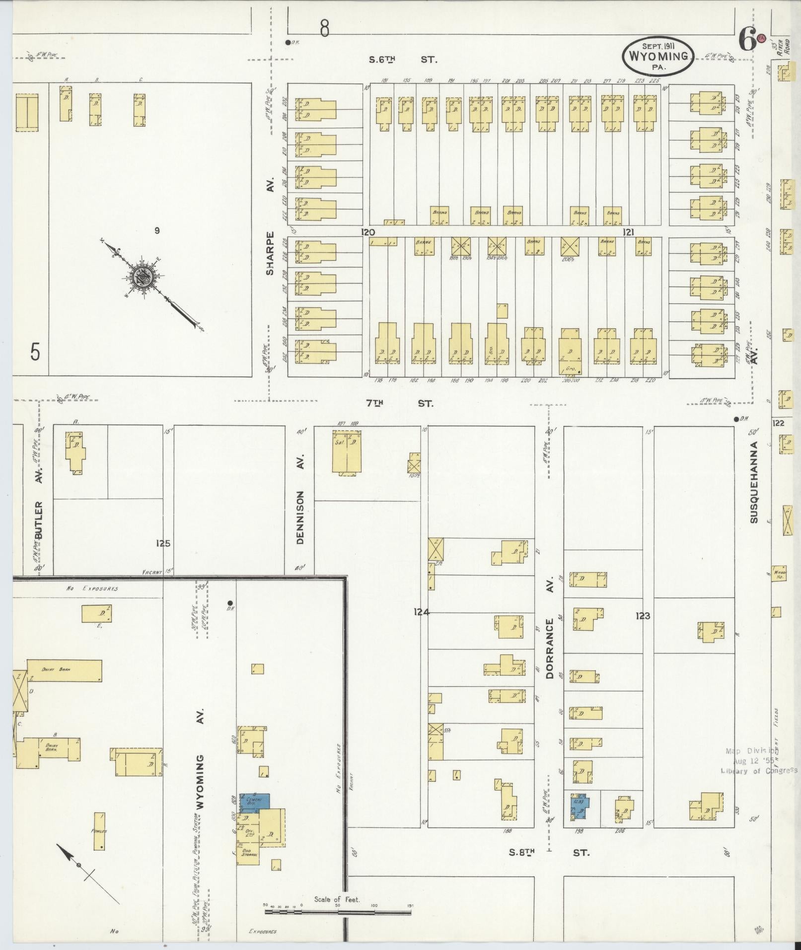 Sanborn Fire Insurance Map from Wyoming, Luzerne County, Pennsylvania (1911), Sheet #0006 - Complete Map Set gallery image, historic Sanborn map, vintage wall art, Pennsylvania Pennsylvania