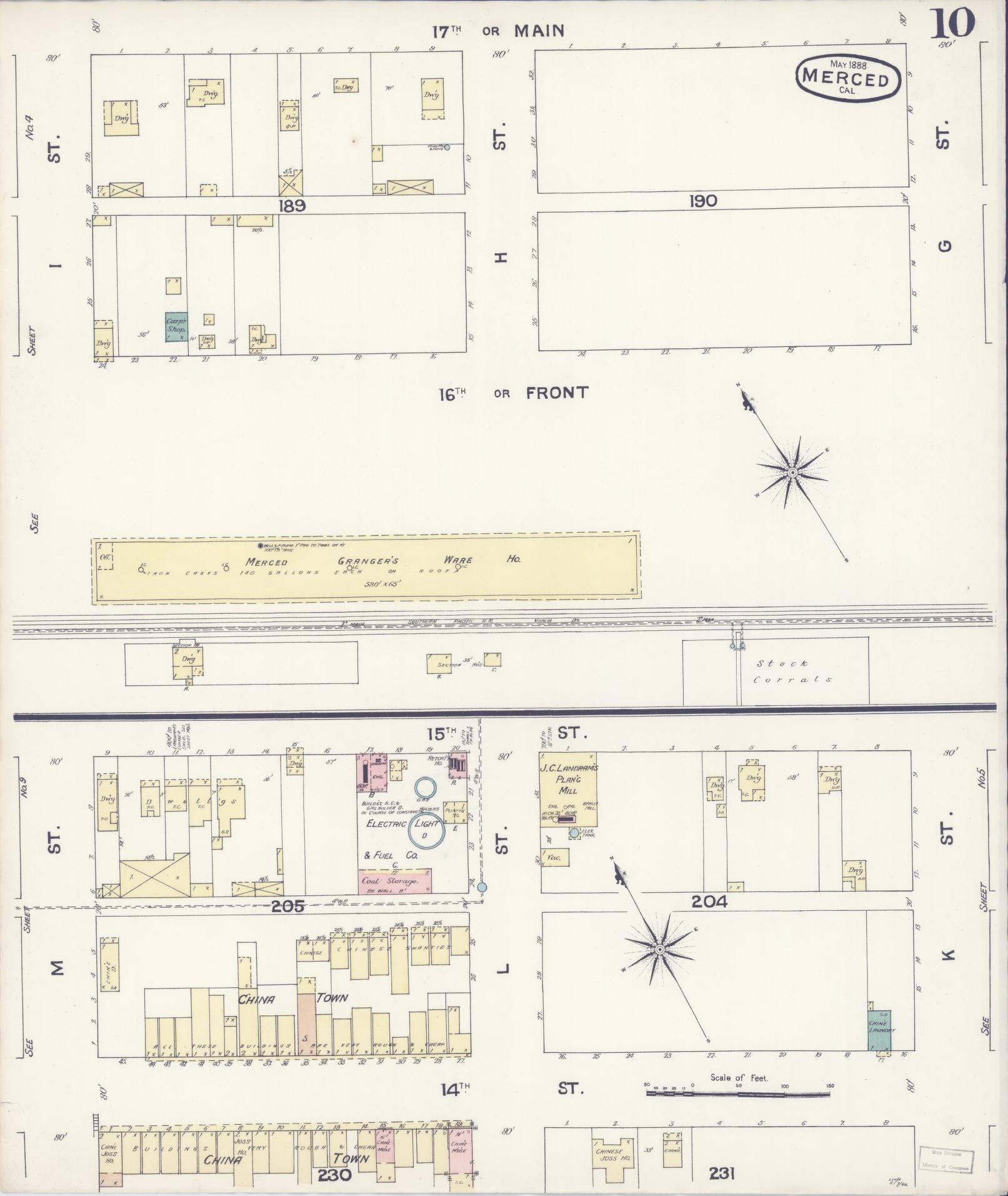 Sanborn Fire Insurance Map from Merced, Merced County, California (1888), Sheet #0010 - Historic Sanborn Fire Insurance Map Print, vintage old map wall art, antique decor, genealogy gift, California California map