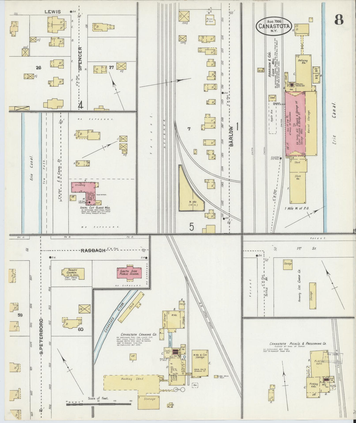 Sanborn Fire Insurance Map from Canastota, Madison County, New York (1906), Sheet #0008 - Complete Map Set gallery image, historic Sanborn map, vintage wall art, New York New York
