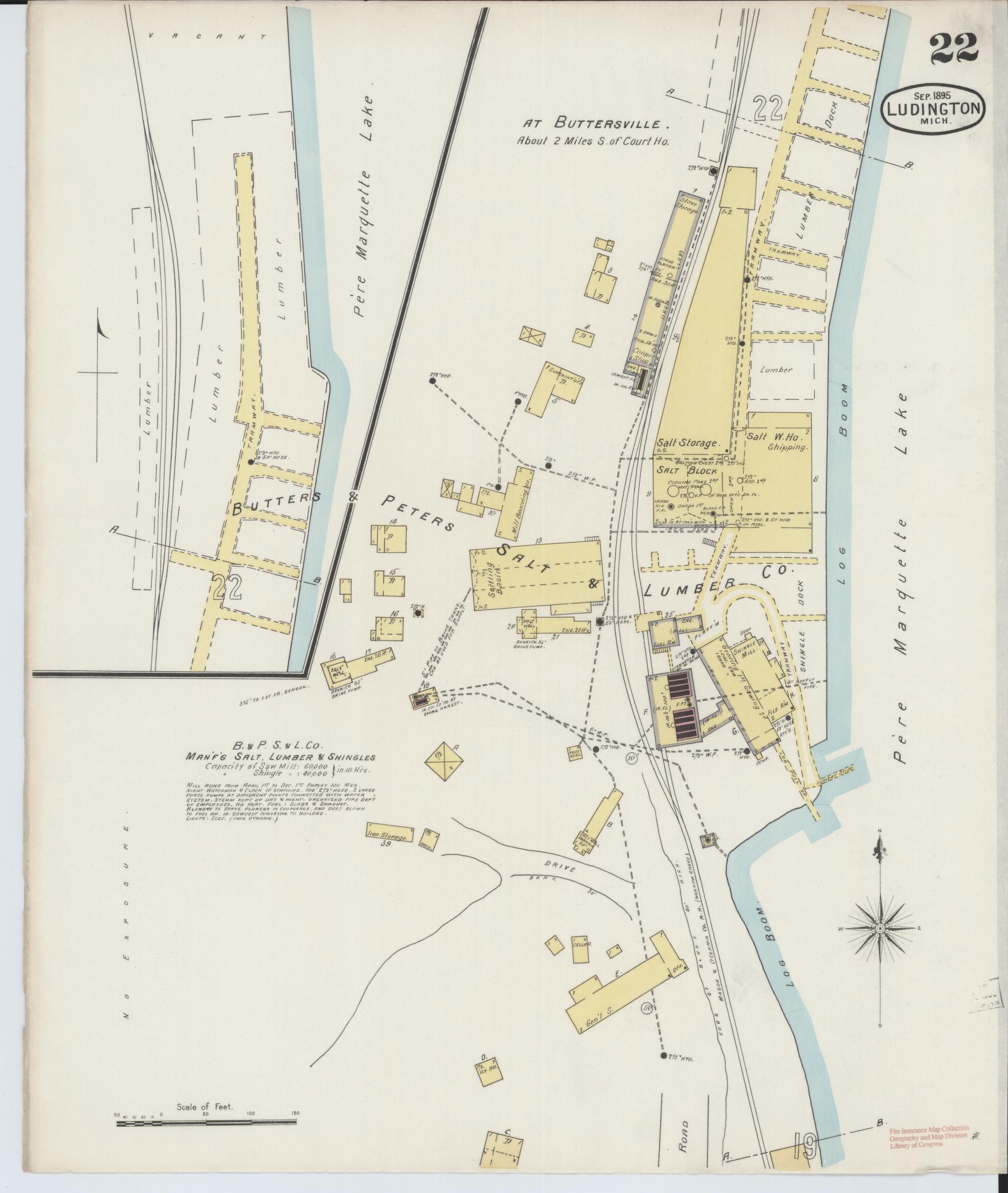 Sanborn Fire Insurance Map from Ludington, Mason County, Michigan (1895), Sheet #0022 - Complete Map Set gallery image, historic Sanborn map, vintage wall art, Michigan Michigan