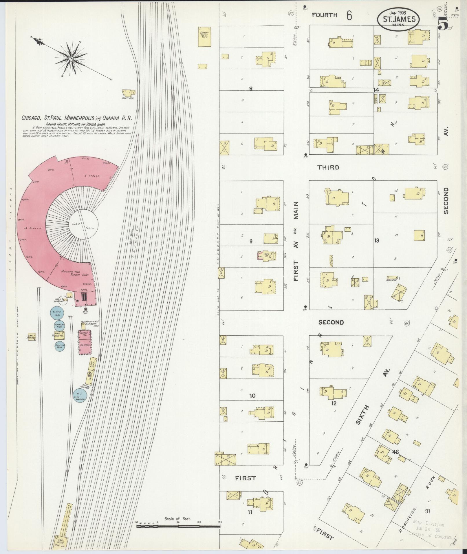 Sanborn Fire Insurance Map from Saint James, Watonwan County, Minnesota (1908), Sheet #0005 - Complete Map Set gallery image, historic Sanborn map, vintage wall art, Minnesota Minnesota