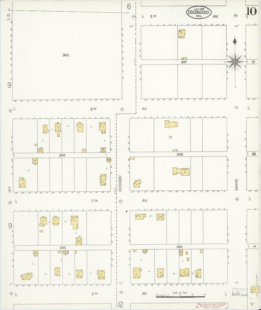Sanborn Fire Insurance Map from Escondido, San Diego County, California (1907), Sheet #0010 - Historic Sanborn Fire Insurance Map Print, vintage old map wall art, antique decor, genealogy gift, California California map