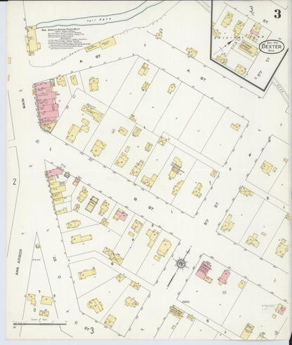 Sanborn Fire Insurance Map from Dexter, Washtenaw County, Michigan (1912), Sheet #0003 - Historic Sanborn Fire Insurance Map Print, vintage old map wall art, antique decor, genealogy gift, Michigan Michigan map