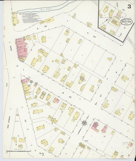 Sanborn Fire Insurance Map from Dexter, Washtenaw County, Michigan (1912), Sheet #0003 - Historic Sanborn Fire Insurance Map Print, vintage old map wall art, antique decor, genealogy gift, Michigan Michigan map