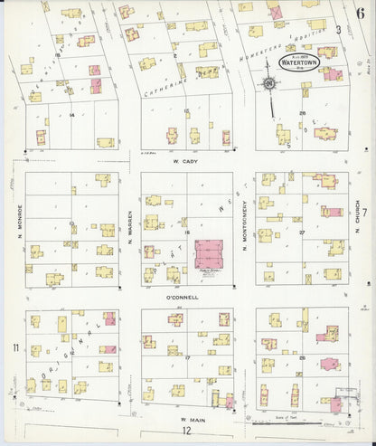 Sanborn Fire Insurance Map from Watertown, Jefferson County, Wisconsin (1909), Sheet #0006 - Historic Sanborn Fire Insurance Map Print, vintage old map wall art, antique decor, genealogy gift, Wisconsin Wisconsin map
