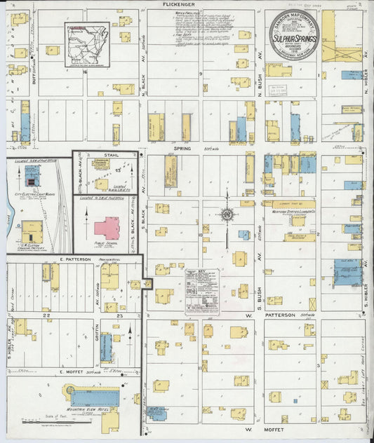 Sanborn Fire Insurance Map from Sulphur Springs, Benton County, Arkansas (1918), Sheet #0001 - Historic Sanborn Fire Insurance Map Print, vintage old map wall art, antique decor, genealogy gift, Arkansas Arkansas map