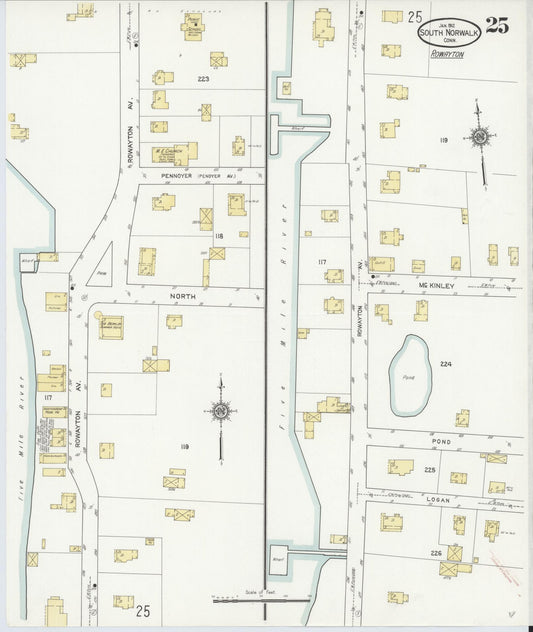 Sanborn Fire Insurance Map from South Norwalk, Fairfield County, Connecticut (1912), Sheet #0025 - Historic Sanborn Fire Insurance Map Print, vintage old map wall art, antique decor, genealogy gift, Connecticut Connecticut map