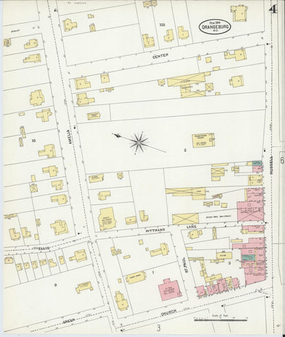 Sanborn Fire Insurance Map from Orangeburg, Orangeburg County, South Carolina (1904), Sheet #0004 - Complete Map Set gallery image, historic Sanborn map, vintage wall art, South Carolina South Carolina