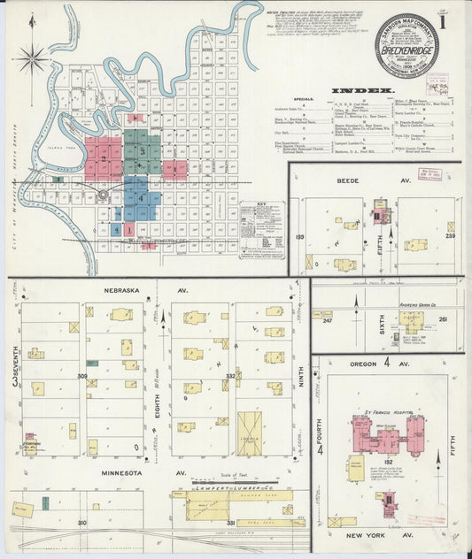 Sanborn Fire Insurance Map from Breckenridge, Wilkin County, Minnesota (1909), Sheet #0001 - Complete Map Set gallery image, historic Sanborn map, vintage wall art, Minnesota Minnesota