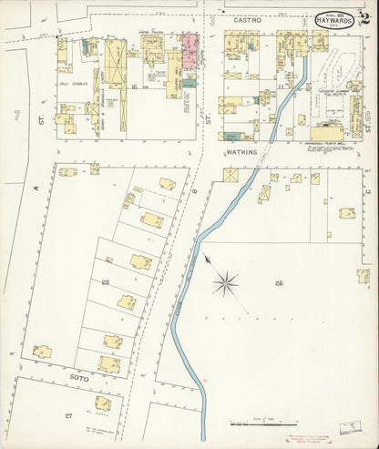 Sanborn Fire Insurance Map from Hayward, Alameda County, California (1893), Sheet #0002 - Complete Map Set gallery image, historic Sanborn map, vintage wall art, California California