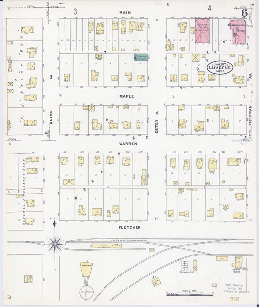 Sanborn Fire Insurance Map from Luverne, Rock County, Minnesota (1907), Sheet #0006 - Historic Sanborn Fire Insurance Map Print, vintage old map wall art, antique decor, genealogy gift, Minnesota Minnesota map