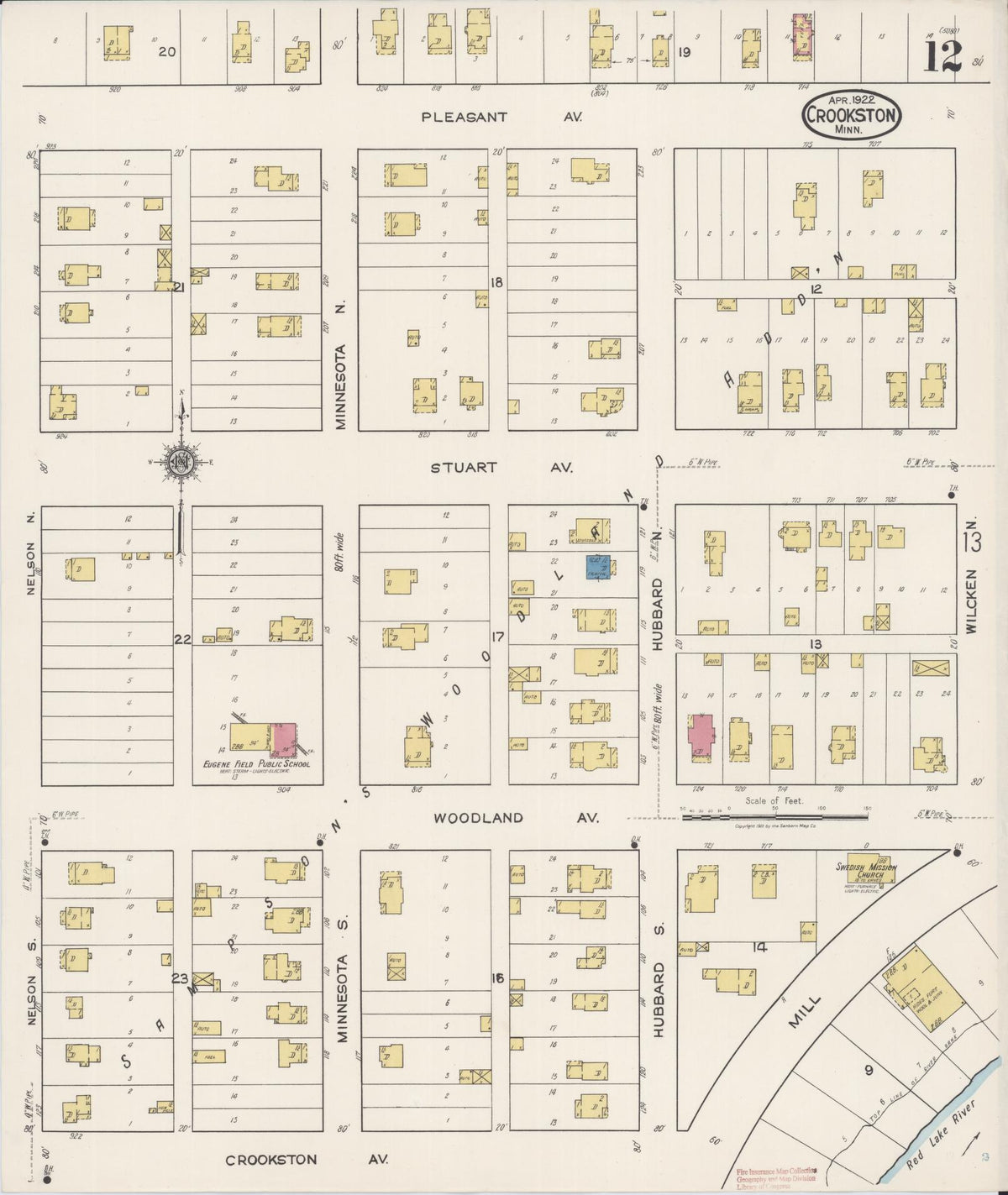 Sanborn Fire Insurance Map from Crookston, Polk County, Minnesota (1922), Sheet #0012 - Historic Sanborn Fire Insurance Map Print, vintage old map wall art, antique decor, genealogy gift, Minnesota Minnesota map