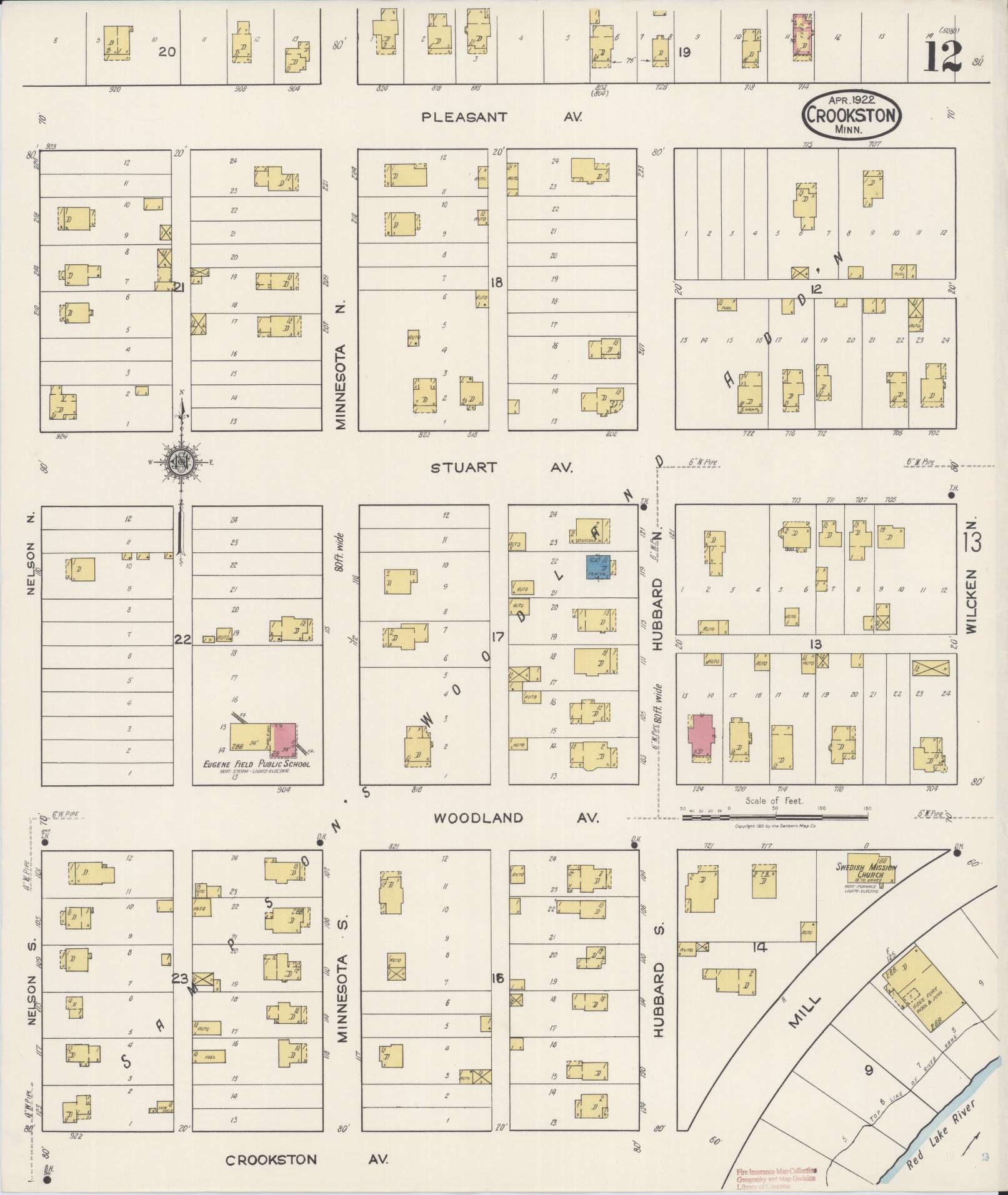 Sanborn Fire Insurance Map from Crookston, Polk County, Minnesota (1922), Sheet #0012 - Historic Sanborn Fire Insurance Map Print, vintage old map wall art, antique decor, genealogy gift, Minnesota Minnesota map