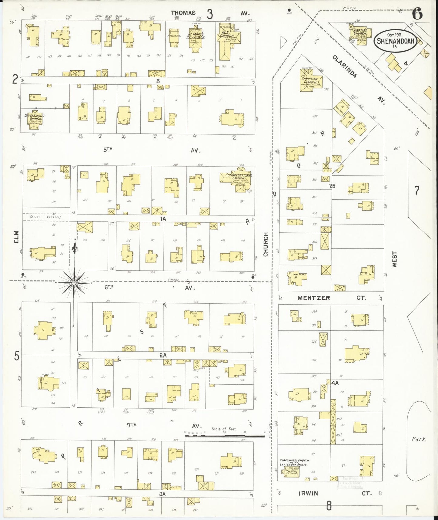 Sanborn Fire Insurance Map from Shenandoah, Page County, Iowa (1901), Sheet #0006 - Historic Sanborn Fire Insurance Map Print
