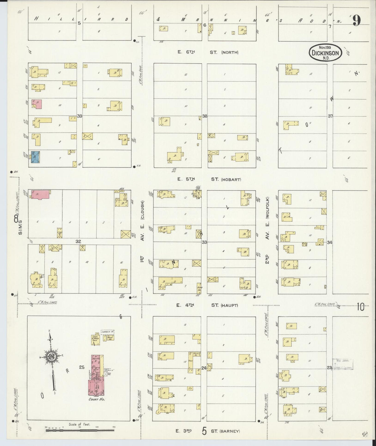 Sanborn Fire Insurance Map from Dickinson, Stark County, North Dakota (1913), Sheet #0009 - Complete Map Set gallery image, historic Sanborn map, vintage wall art, North Dakota North Dakota