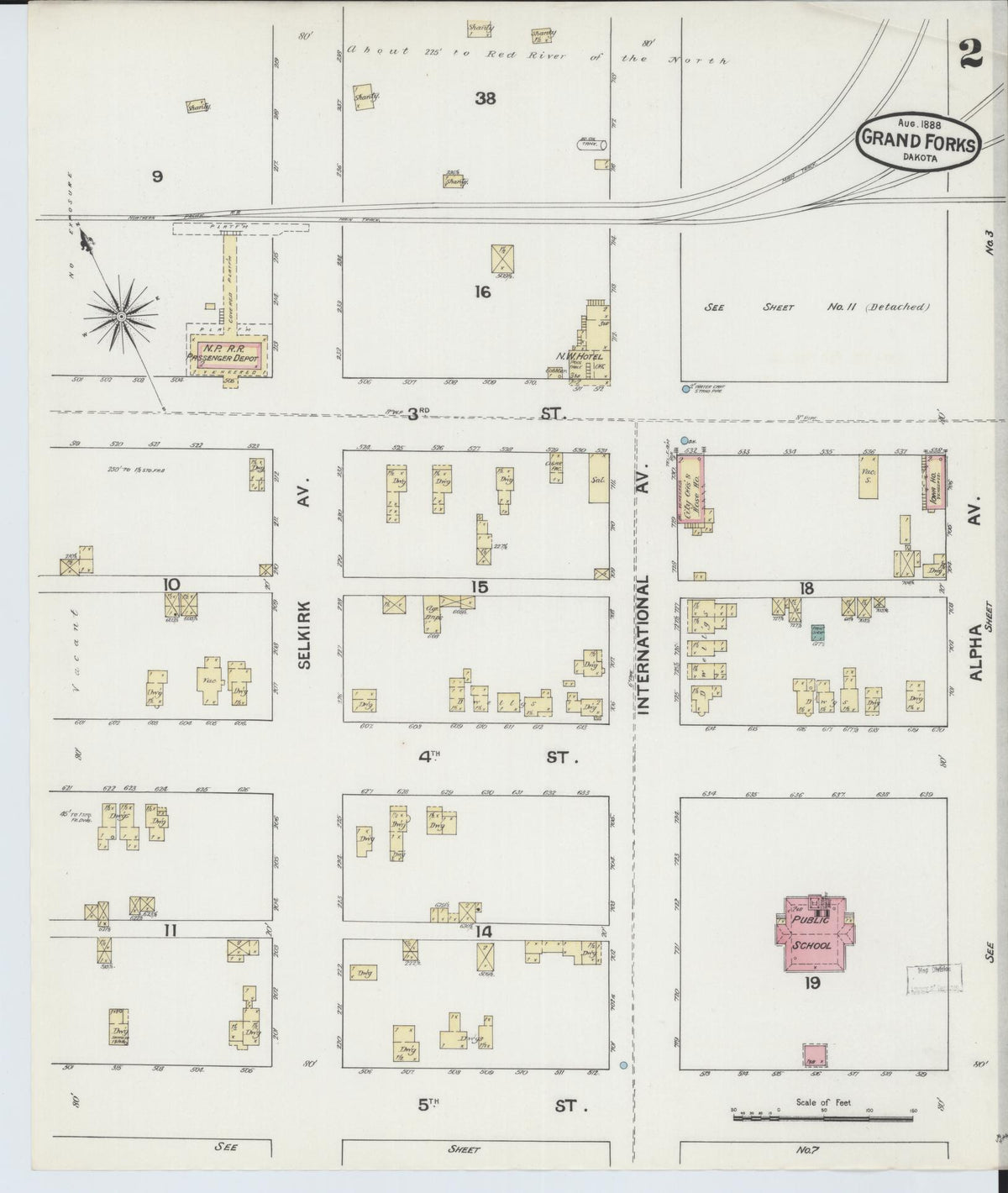 Sanborn Fire Insurance Map from Grand Forks, Grand Forks County, North Dakota (1888), Sheet #0002 - Historic Sanborn Fire Insurance Map Print, vintage old map wall art, antique decor, genealogy gift, North Dakota North Dakota map