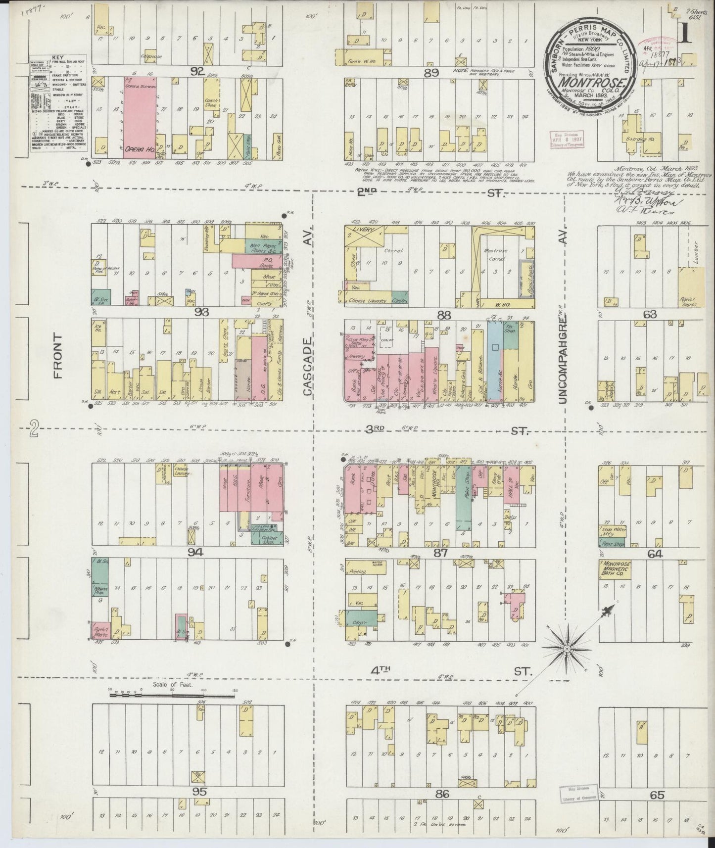 Sanborn Fire Insurance Map from Montrose, Montrose County, Colorado (1893), Sheet #0001 - Historic Sanborn Fire Insurance Map Print, vintage old map wall art, antique decor, genealogy gift, Colorado Colorado map