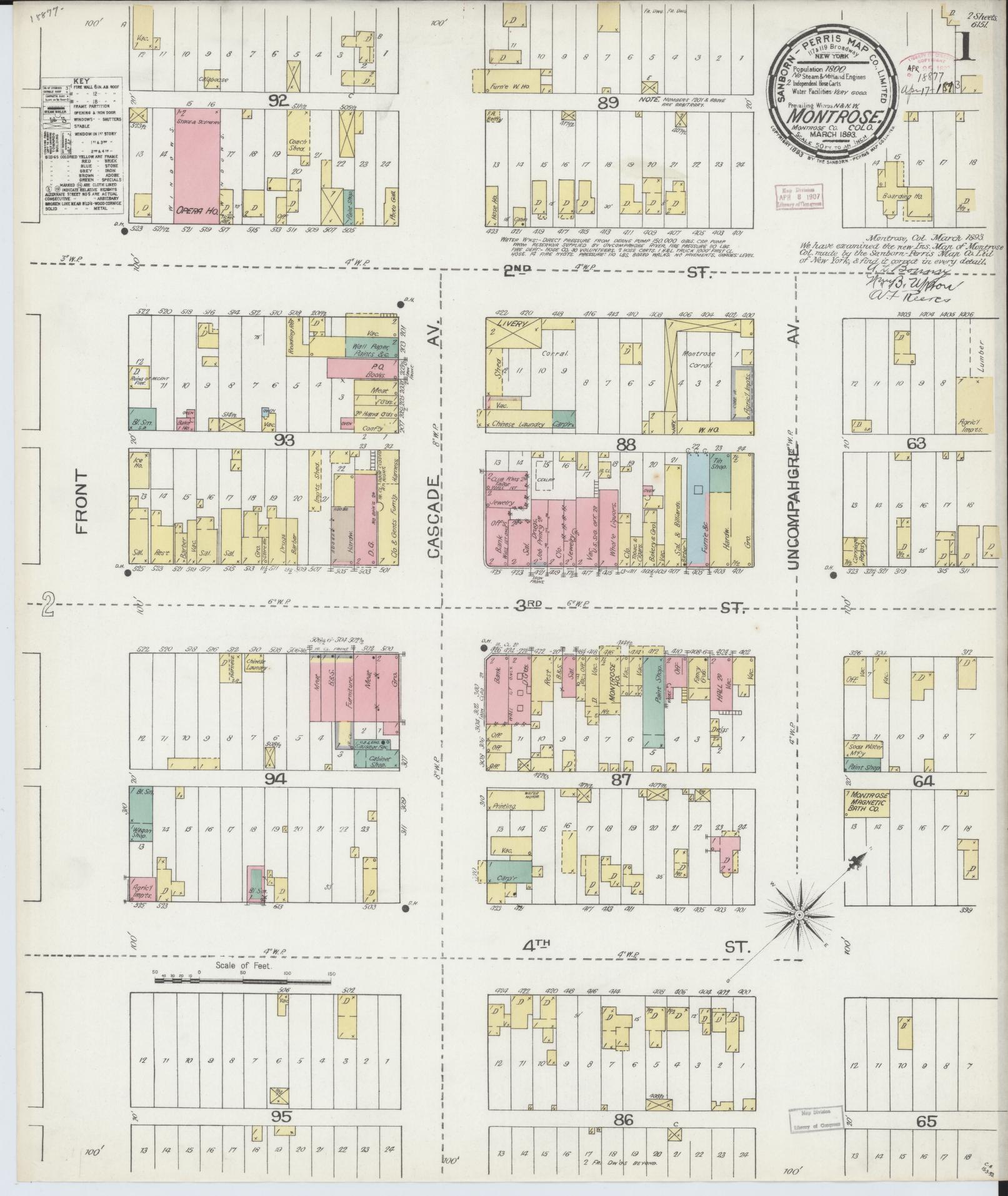 Sanborn Fire Insurance Map from Montrose, Montrose County, Colorado (1893), Sheet #0001 - Historic Sanborn Fire Insurance Map Print, vintage old map wall art, antique decor, genealogy gift, Colorado Colorado map